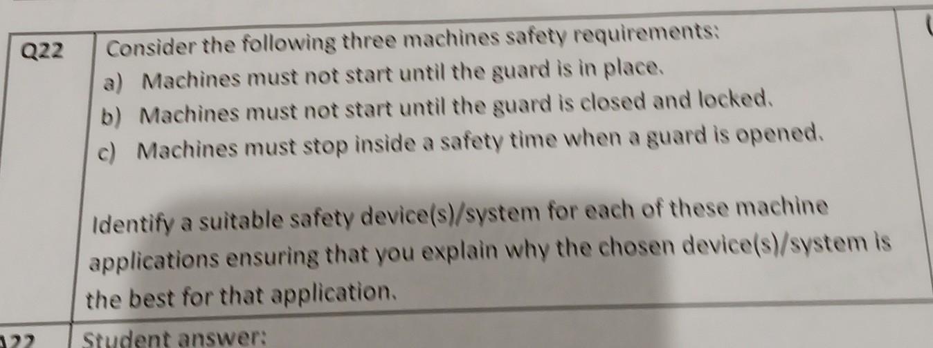 Solved Q22 Consider the following three machines safety | Chegg.com