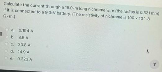 Solved Calculate the current through a 15.0-m long nichrome | Chegg.com