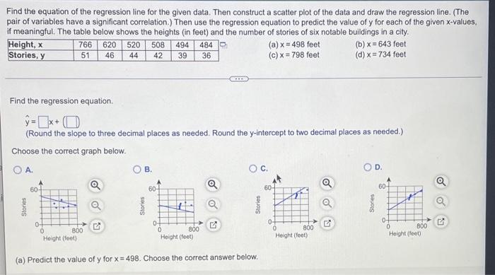 Solved Find the equation of the regression line for the | Chegg.com