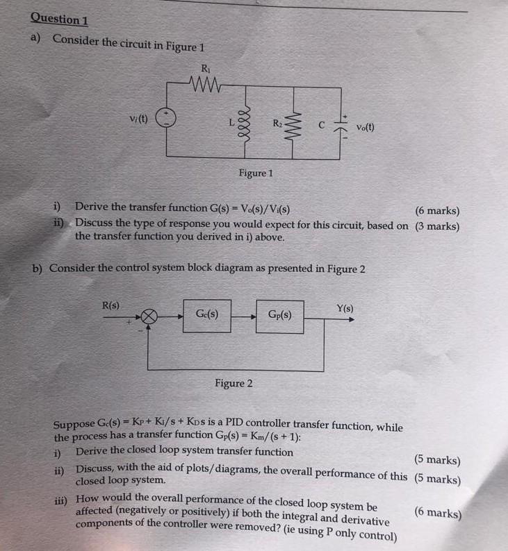 Solved Question 1 a) Consider the circuit in Figure 1 Ri | Chegg.com
