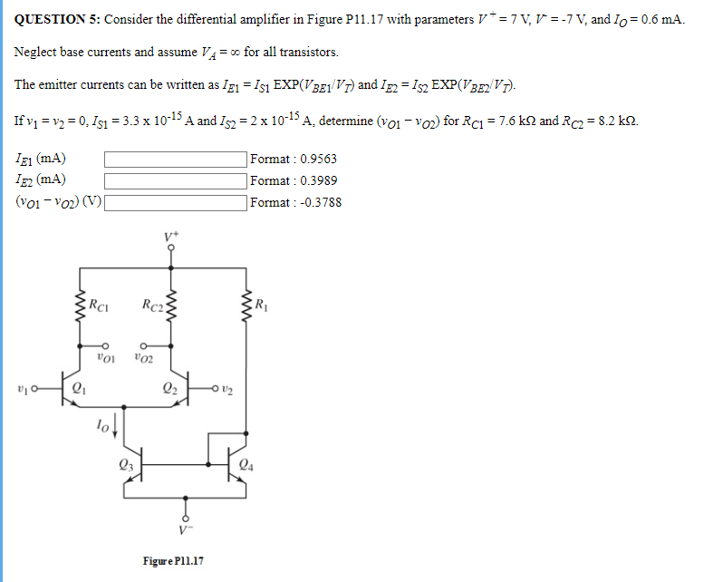 Solved QUESTION 5: Consider the differential amplifier in | Chegg.com