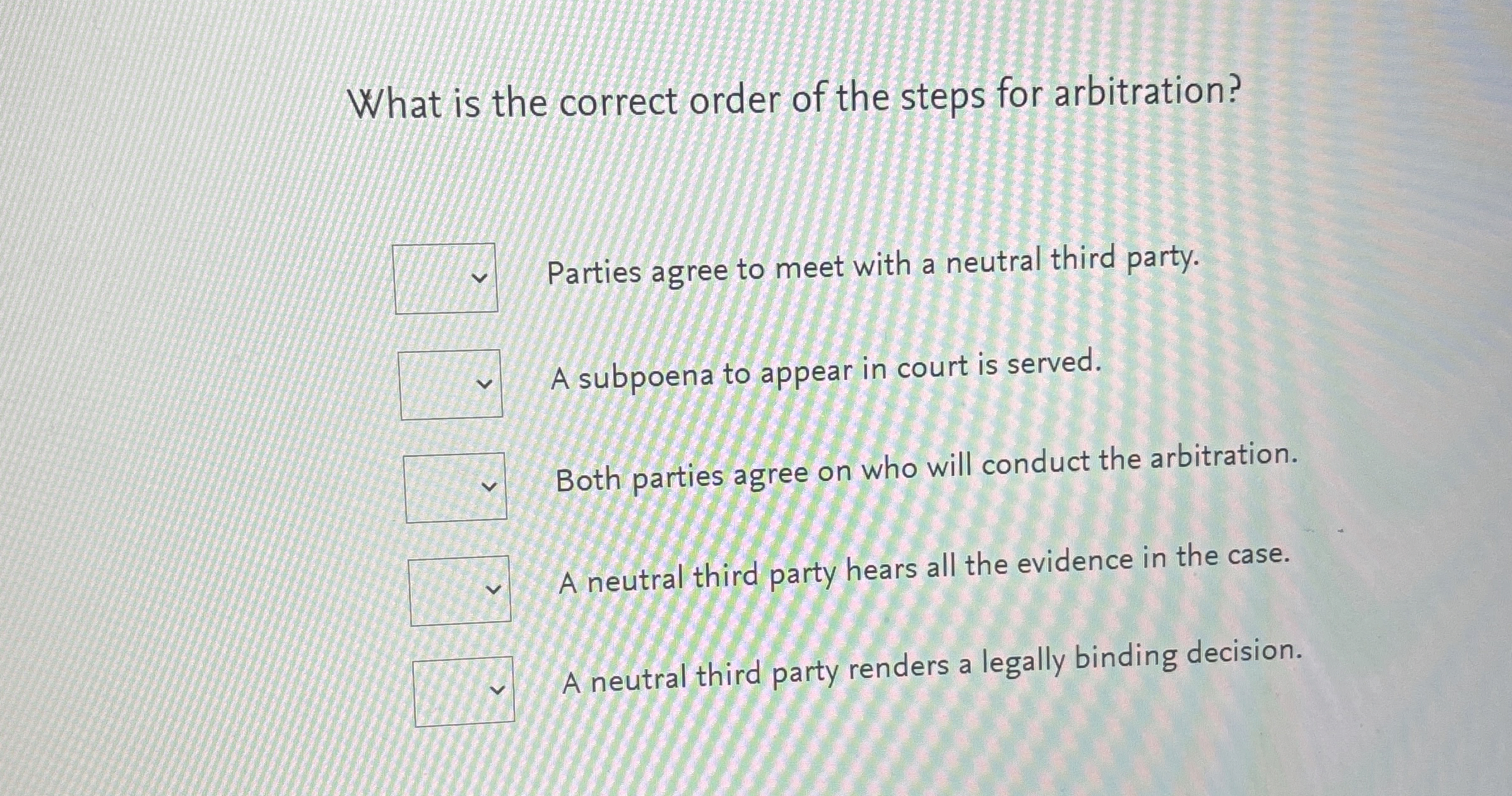 Solved What is the correct order of the steps for | Chegg.com