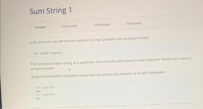 Solved In this Exercise, you will sum the value of a string. | Chegg.com