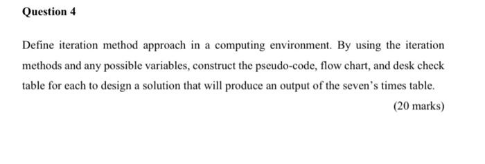 Solved Question 4 Define iteration method approach in a | Chegg.com