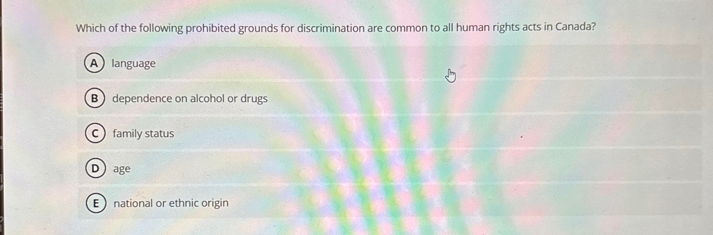 Solved Which of the following prohibited grounds for | Chegg.com