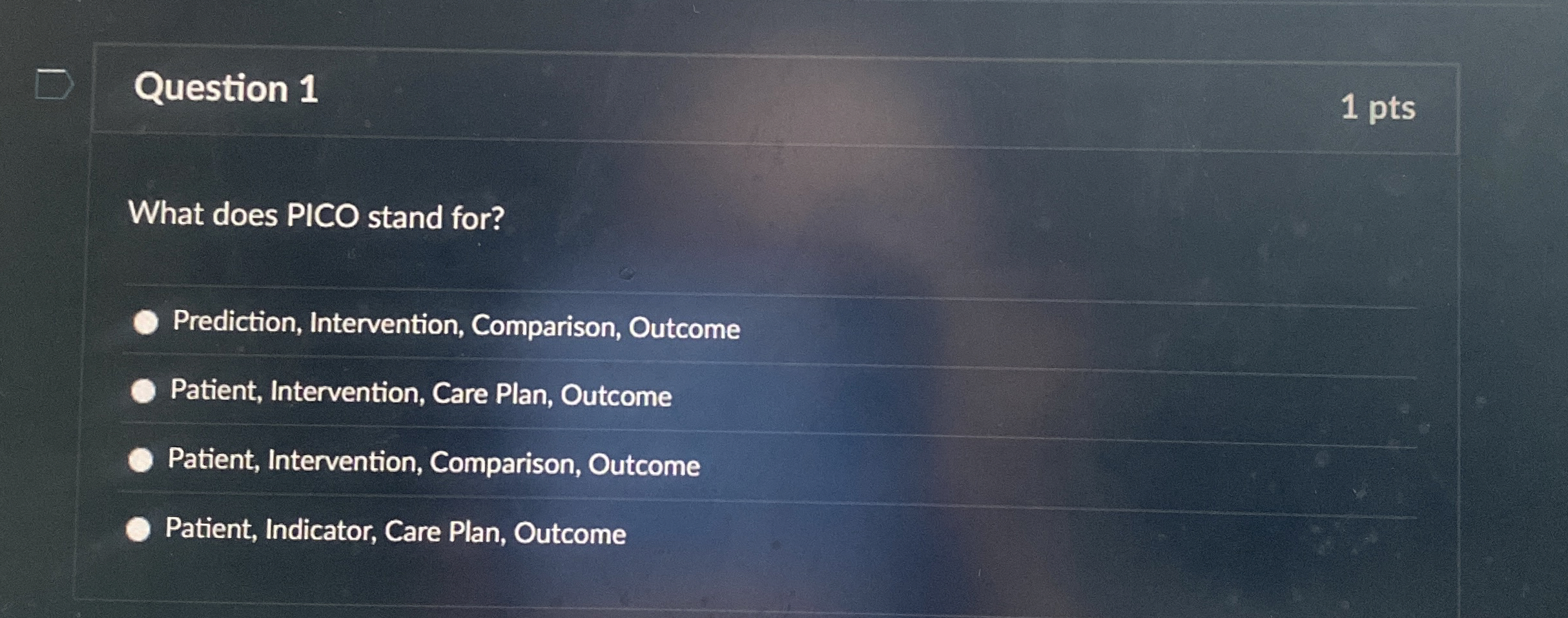 Solved Question 1What does PICO stand for?Prediction,