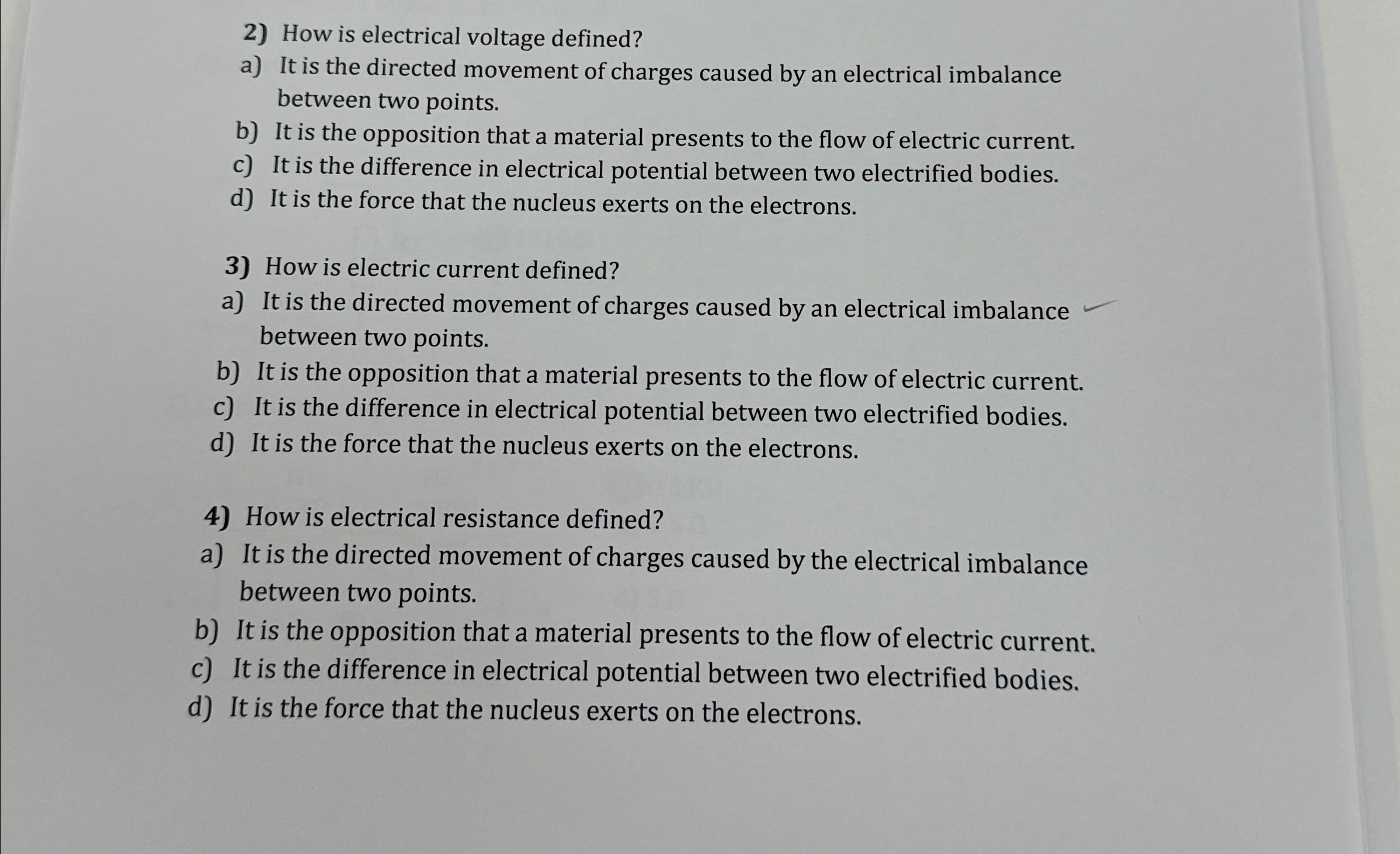 Solved How is electrical voltage defined?a) ﻿It is the | Chegg.com
