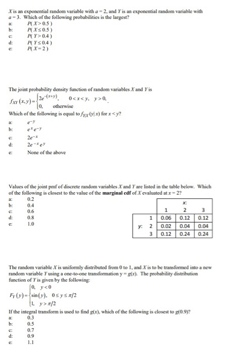 Solved X is an exponential random variable with a -2, and Y | Chegg.com