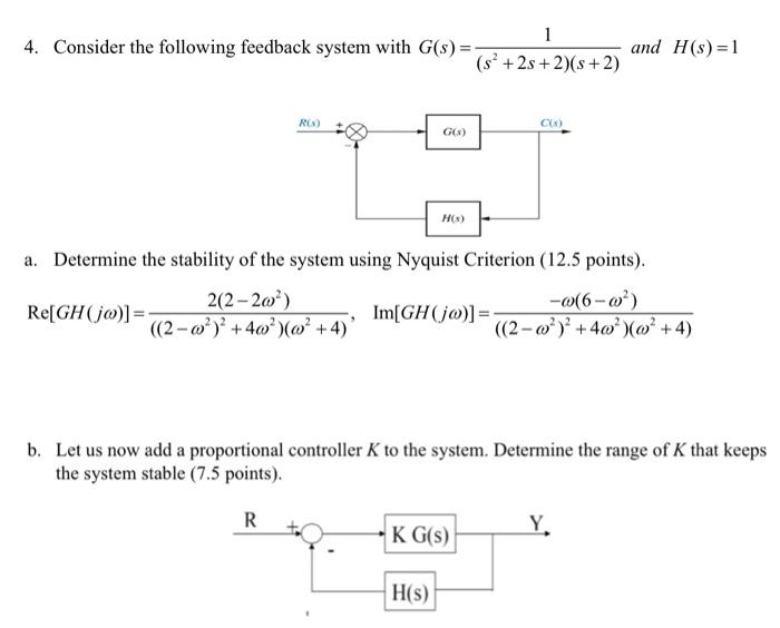 Solved 1 4. Consider the following feedback system with G(s) | Chegg.com
