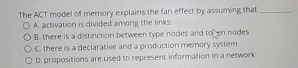 Solved The ACT model of memory explains the fan effect by | Chegg.com
