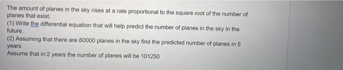 Solved The amount of planes in the sky rises at a rate | Chegg.com