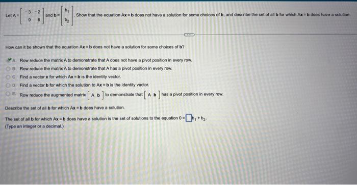 Solved Let A=[−39−26] And B=[b1b2]. Show That The Equation | Chegg.com