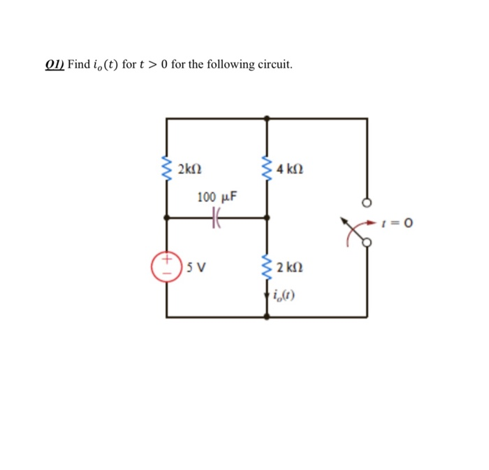 Solved 01) Find i, (t) for t > 0 for the following circuit. | Chegg.com