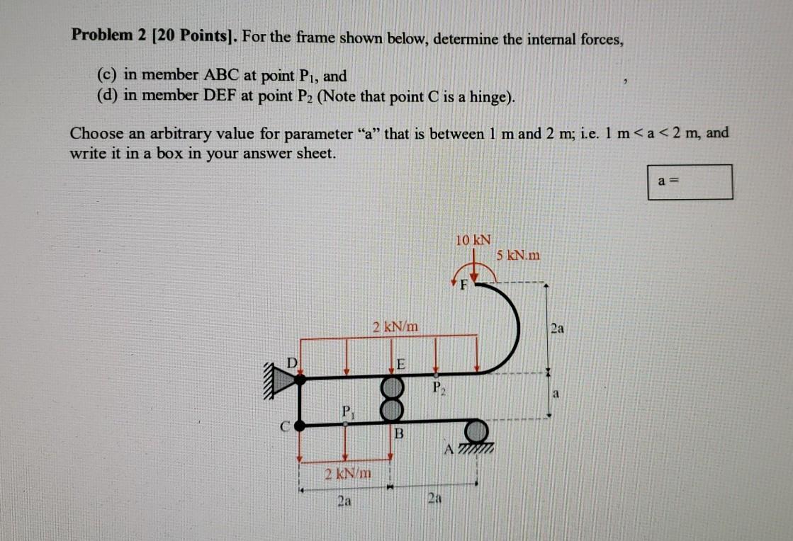 Solved Problem 2 [20 Points). For the frame shown below, | Chegg.com