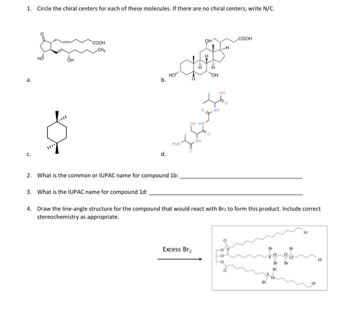 Solved 1. Circle the chiral centers for each of these | Chegg.com