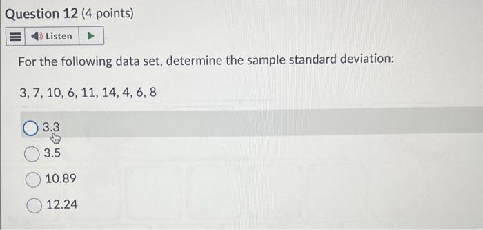 Solved For the following data set, determine the sample | Chegg.com