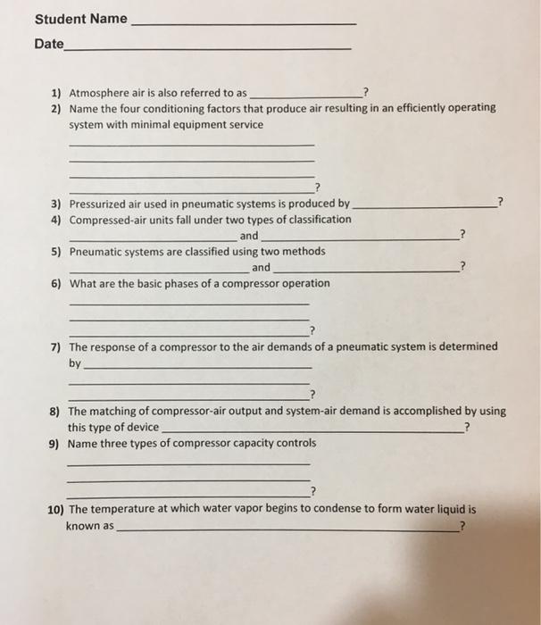 Solved Student Name Date 1 Atmosphere Air Is Also Referred Chegg