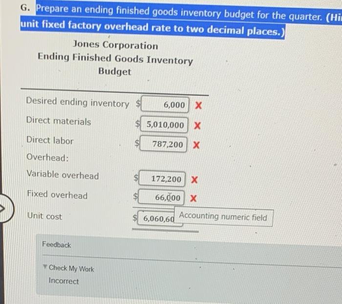G. Prepare an ending finished goods inventory budget