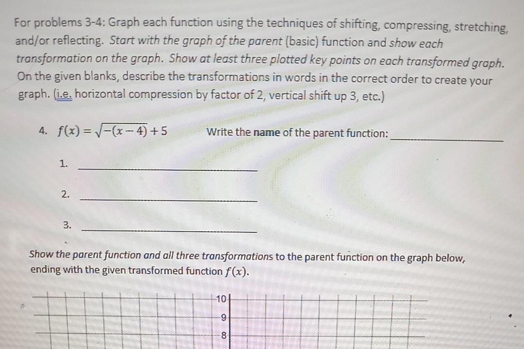 Solved For problems 3-4: Graph each function using the | Chegg.com