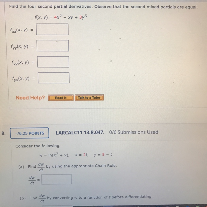 Solved Find The Four Second Partial Derivatives Observe Chegg Com