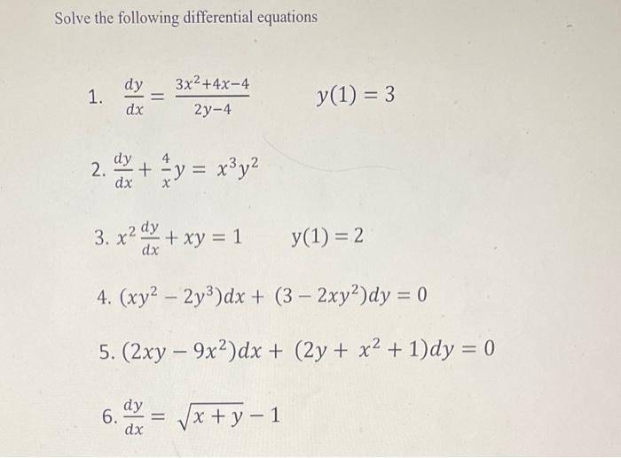 Solved Solve the following differential equations 1. | Chegg.com