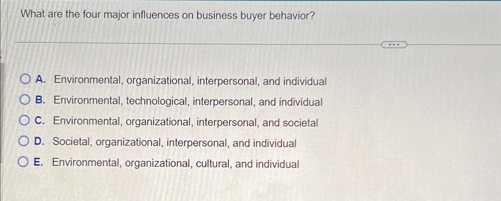 Solved What are the four major influences on business buyer | Chegg.com