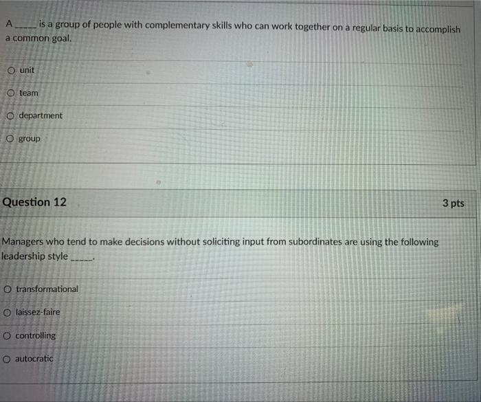 Solved A____ is a group of people with complementary skills | Chegg.com