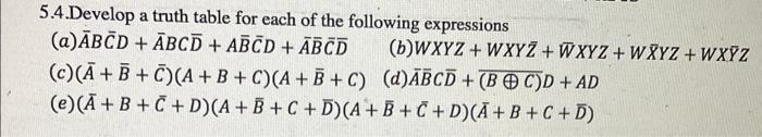 Solved 5.4.Develop a truth table for each of the following | Chegg.com
