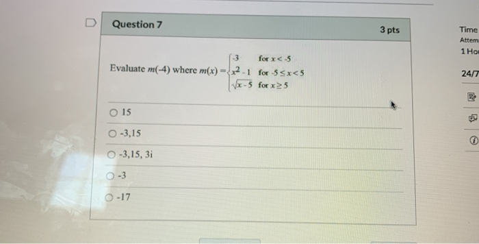 Solved Question 7 3 pts Time Attem 1 Hou 13 for x 2.5 | Chegg.com