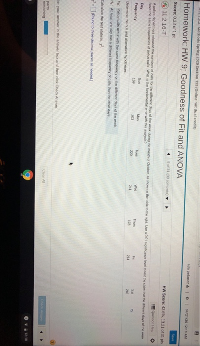 Solved Statistical Methods Spring 2020 Section 195 (Online | Chegg.com