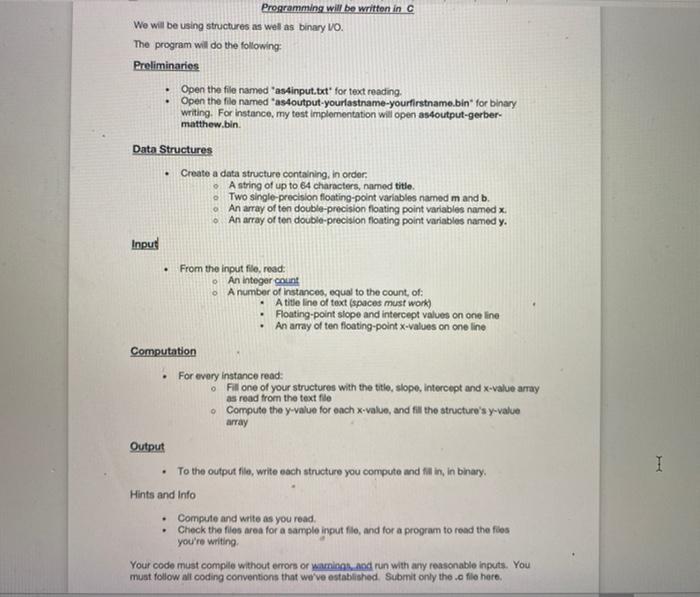 Solved Programming will be written in C We will be using | Chegg.com