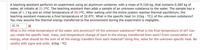 Solved A teaching assistant performs an experiment using an | Chegg.com