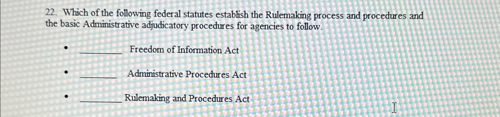 Solved Which Of The Following Federal Statutes Establish The | Chegg.com