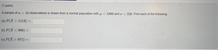 Solved A sample of n=15 observations is drawn from a normal | Chegg.com