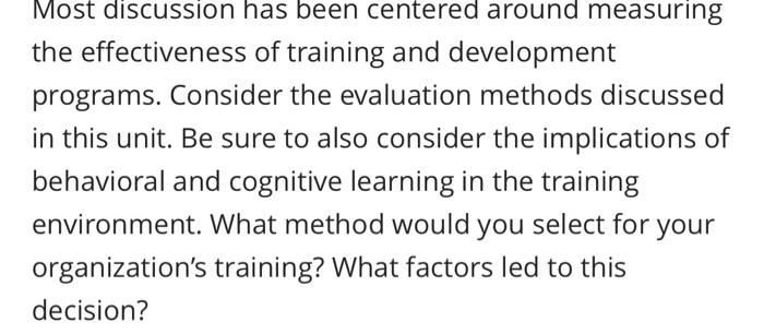 Measuring the Effectiveness of Training Programs