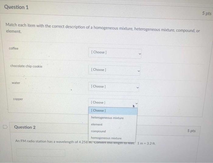 Solved Question 1 5 pts Match each item with the correct | Chegg.com