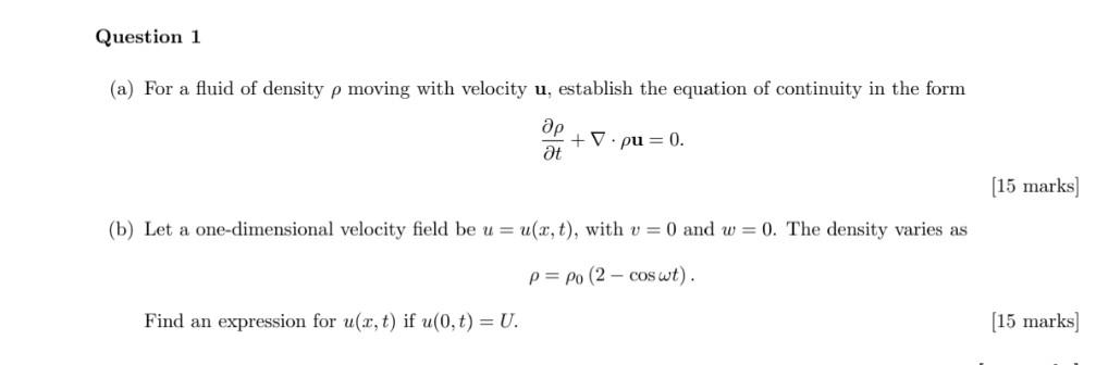 (a) For a fluid of density ρ moving with velocity u, | Chegg.com