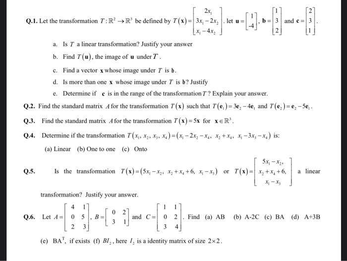 2x Q 1 Let The Transformation T R Be Defined By Chegg Com