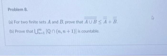 Solved (a) For Two Finite Sets A And B, Prove That | Chegg.com