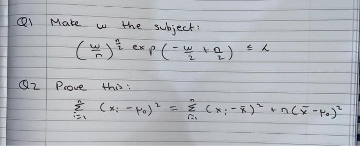Make The Subject W Exp W 2 L Q Prove Chegg Com