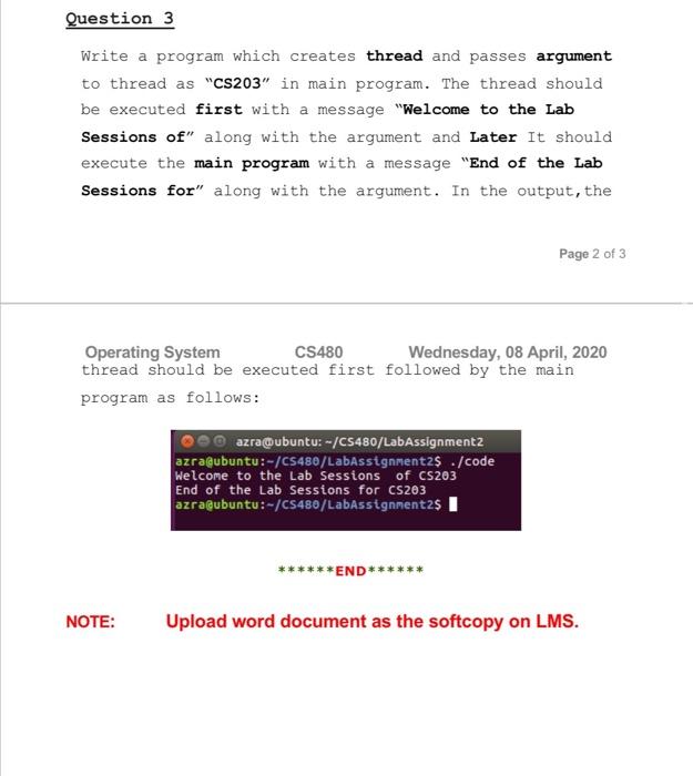 Solved Question 3 Write a program which creates thread and | Chegg.com