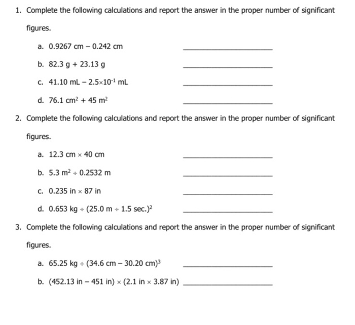 Solved 1. Complete the following calculations and report the | Chegg.com