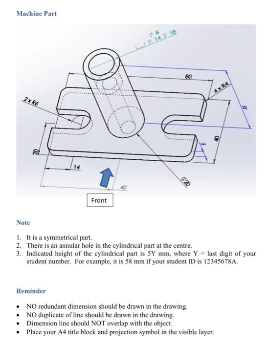 Solved Using AutoCAD, draw and dimension the front, top, and | Chegg.com