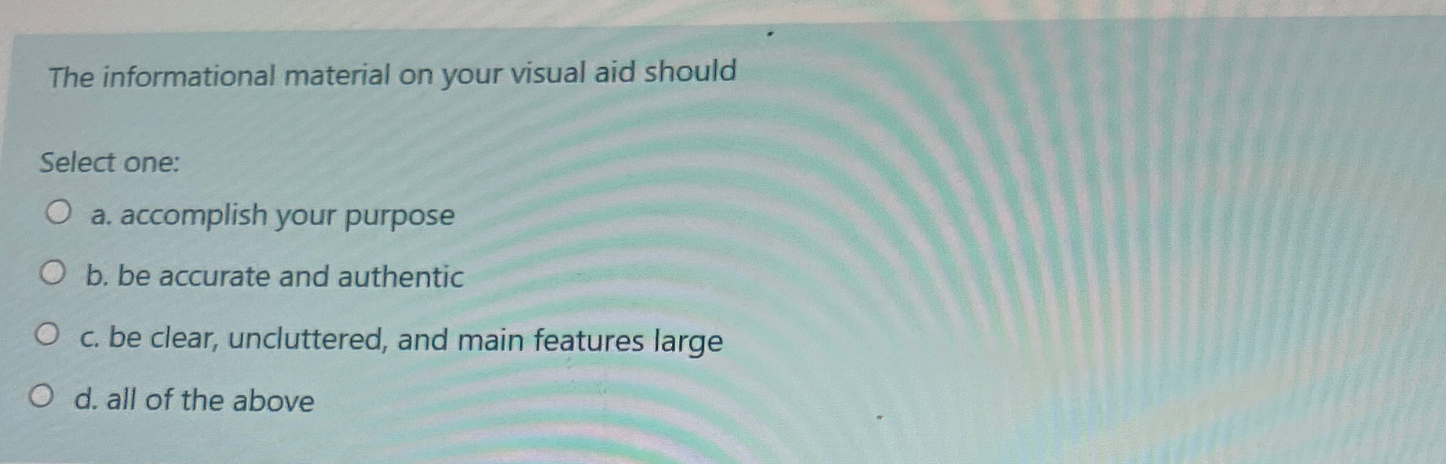 Solved The informational material on your visual aid | Chegg.com
