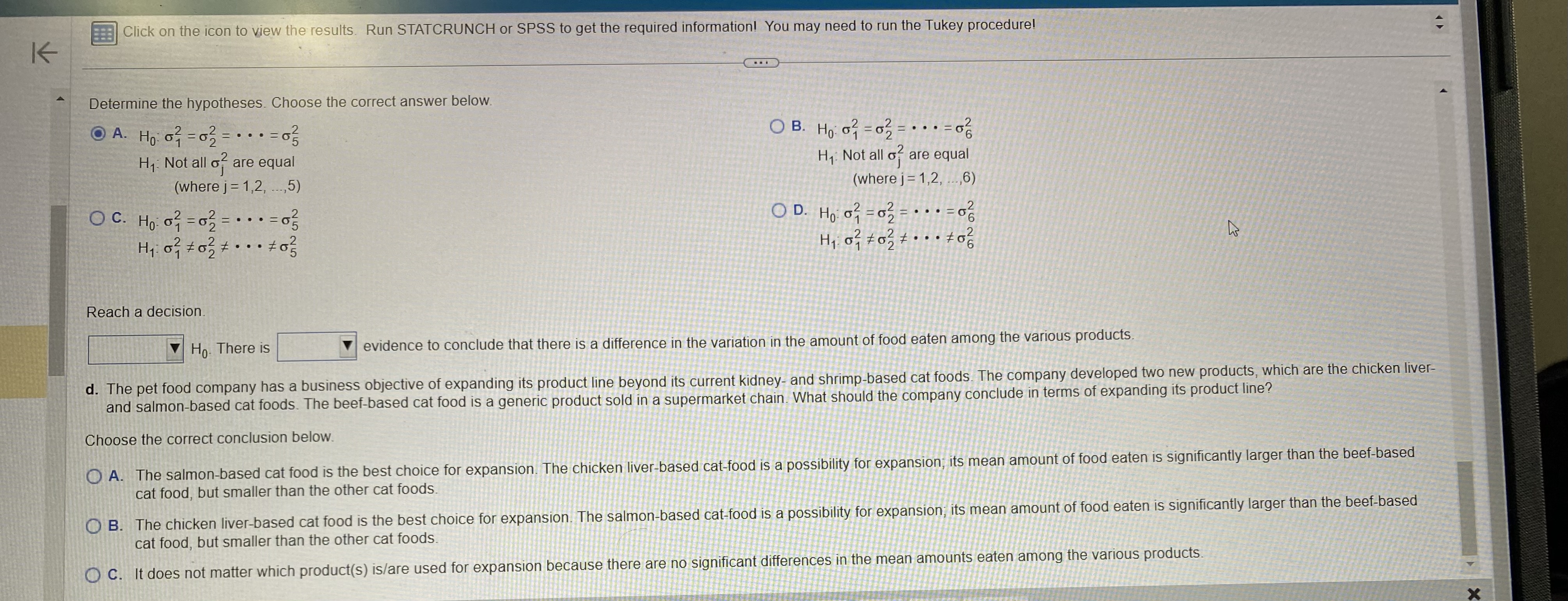 Solved A pet food company conducted an experiment to compare | Chegg.com