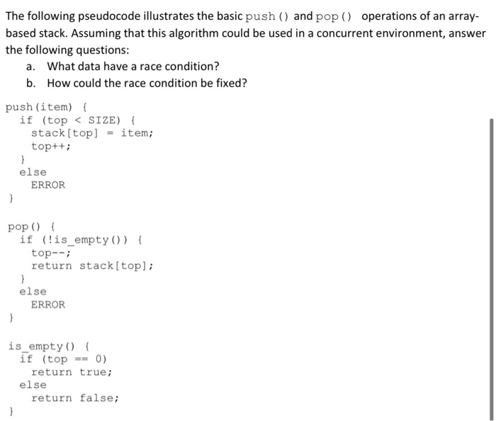 Solved The following pseudocode illustrates the basic push() | Chegg.com