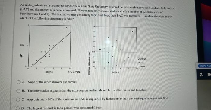 An undergraduate statistics project conducted at Ohio State University explored the relationship between blood alcohol conten