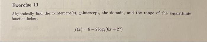 y intercept of logarithmic function