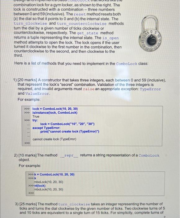 Solved combination lock for a gym locker, as shown to the | Chegg.com
