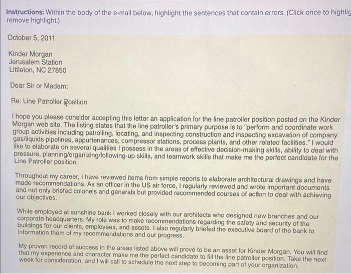 Instructions Within the body of the email below,